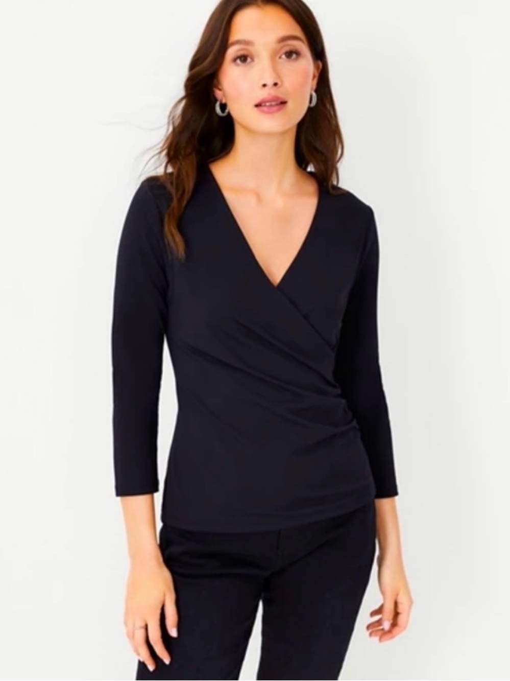 Ann Taylor Black Wrap-Front V-Neck Top